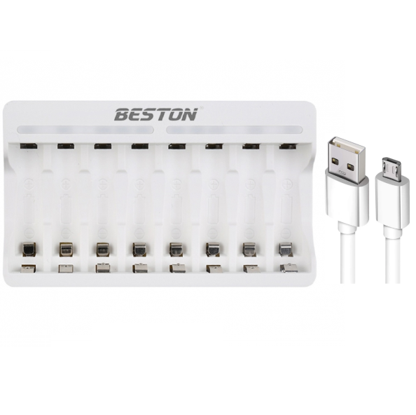 Cargador USB BESTON Para 8 Pilas 1.2V AA / AAA / CARGA RAPIDA