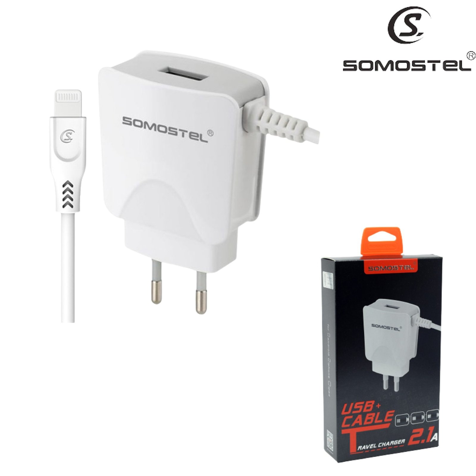 Cargador De Pared Somostel 2,1A Para iPhone + Puerto (A03)