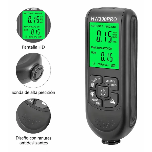 Medidor De Espesor Digital Para Pintura HW-300PRO Con Almacenamiento De Medidas / A PILAS