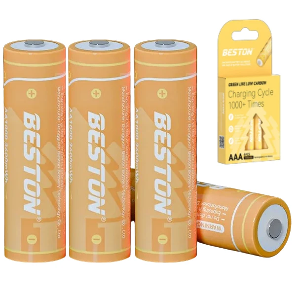 Pack 4 Pilas AA 1.5v Lithium Recargables BESTON / 2400mAh / 3600mWh