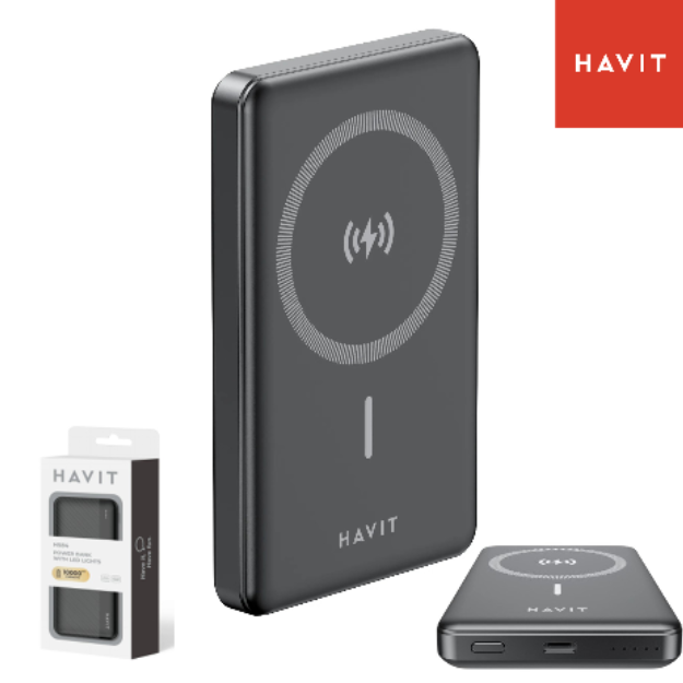 Power Bank HAVIT Magnético Con Cargador Inalámbrico (QI) 15W / 10000 MAH / Puerto Tipo-C PD 20W / PB5224