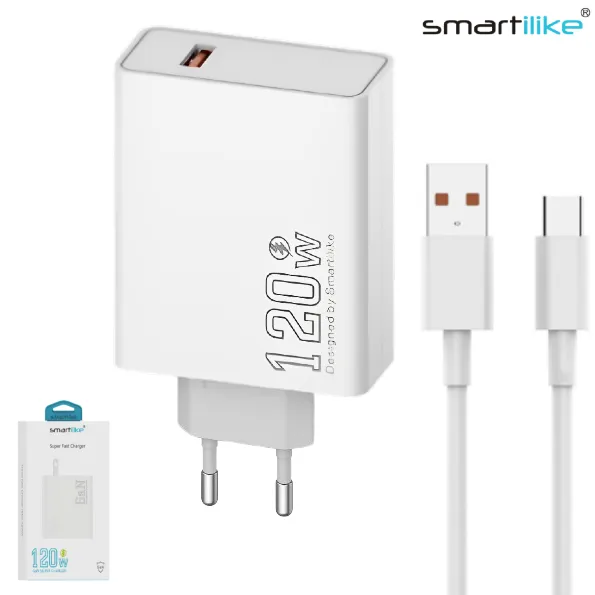 Cargador De Pared USB 120W / Super Fast Charging QC3.0 / GaN / Smartilike MT-TQ01 + Cable Tipo-C