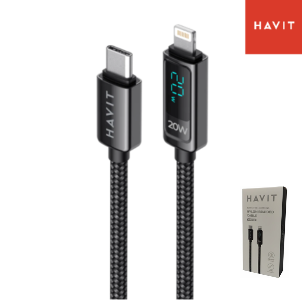 Cable HAVIT Tipo-C Para iPhone Lightning PD 20W / 1 MT / Con Pantalla / CB6246