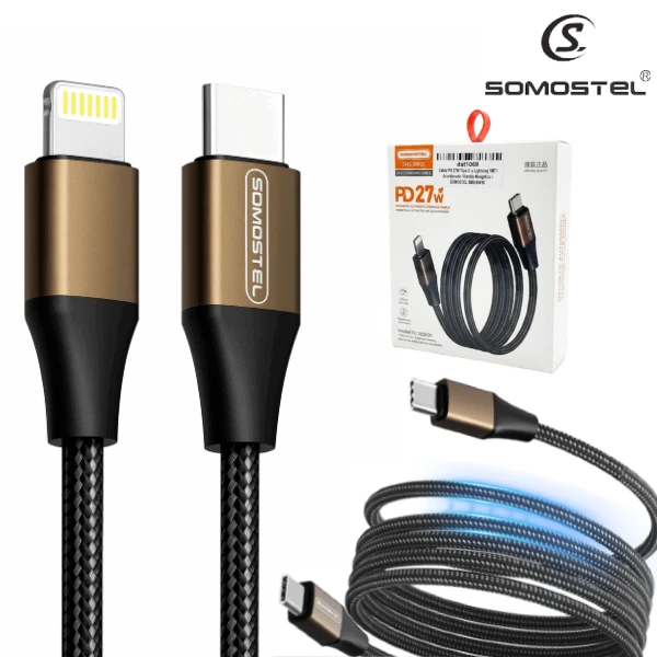 Cable PD 27W Tipo-C Para iPhone Lightning 1MT / Acordonado / Enrolle Magnético / SOMOSTEL SMS-BW30