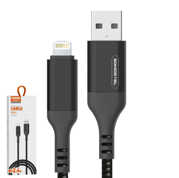 Cable USB Para iPhone Lightning 2.4A 1MT / FAST CHARGE QC3.0 / Acordonado / Somostel SMS-BW16