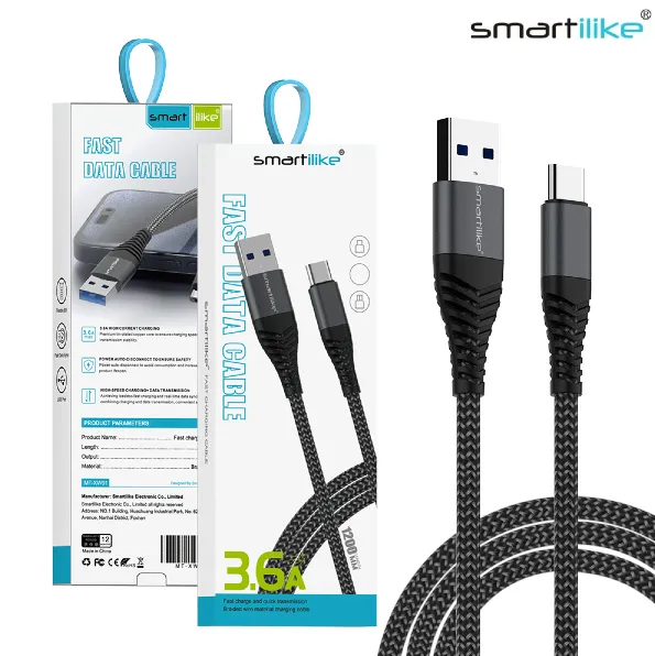 Cable USB A Tipo-C 3.6A 1.2MT / FAST CHARGE QC3.0 / Reforzado / Smartilike MT-XW01