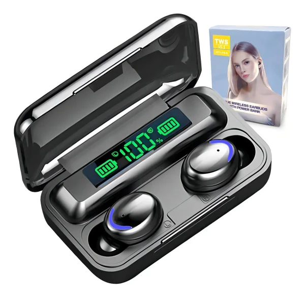 Auriculares Bluetooth Con Pantalla Digital Y Power Bank F9-43