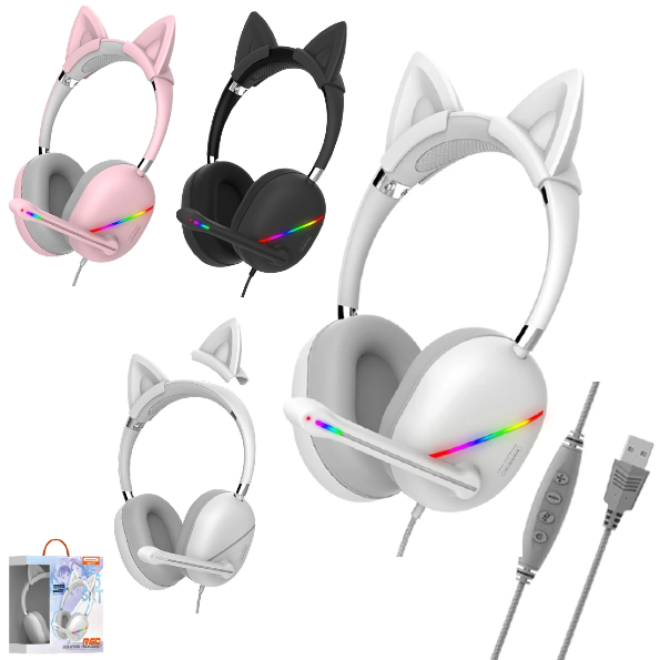 Auriculares GAMER RGB / Manos Libres / USB / SOMOSTEL SMS-CJ18 / Con Orejas Desmontables