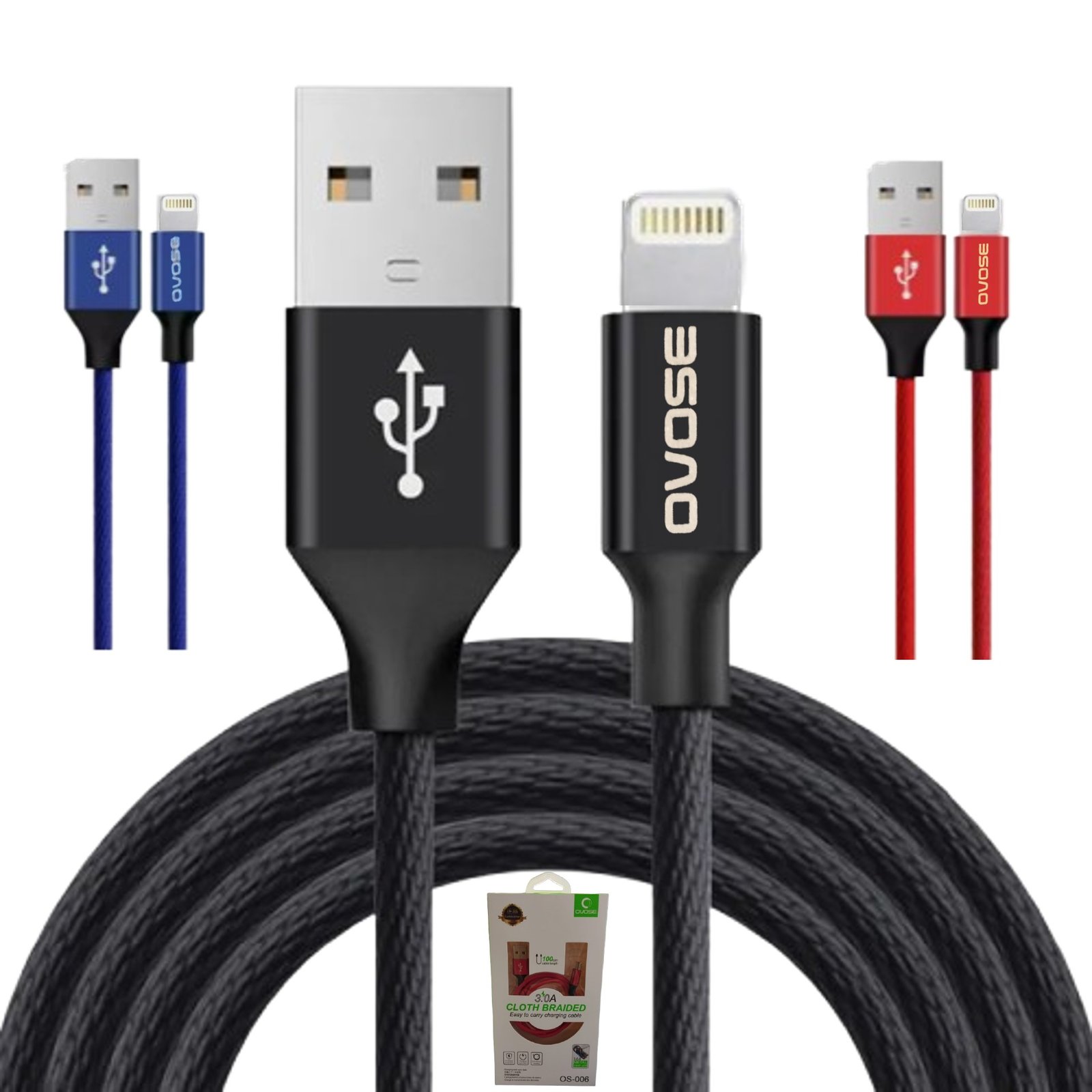 Cable USB Para iPhone Lightning Reforzado / 1 MT / 3A / Carga Rápida / OVOSE