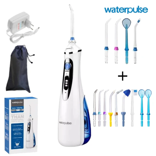 Irrigador Bucal Portátil WaterPulse V400Plus / 240ml + 9 Boquillas Extra