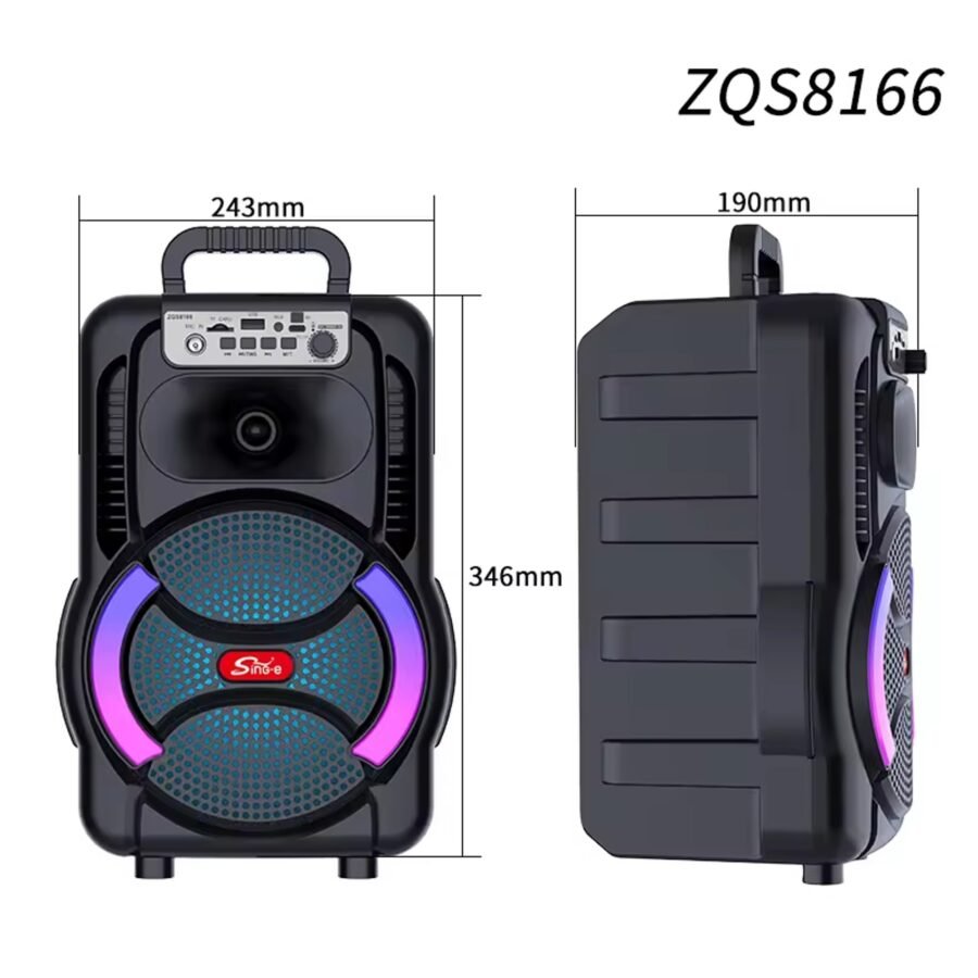 Parlante 8″ Bluetooth Con Micrófono Y Control / Radio FM / MicroSD / USB / AUX 3.5mm / 20W / 3000mah / Sing-e ZQS8166