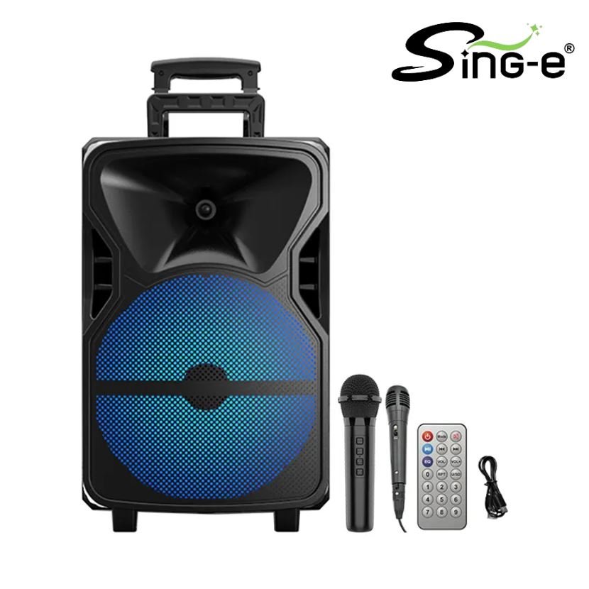 Parlante 12″ Bluetooth Con 2 Micrófonos Y Control / Radio FM / MicroSD / USB / AUX 3.5mm / 60W / 3000mah / Sing-e ZQS12129