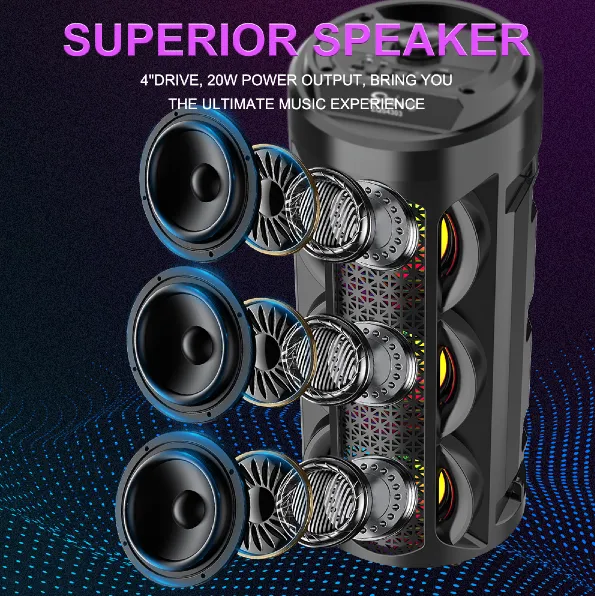 Parlante 4″x3 Bluetooth Con Micrófono Y Control / Radio FM / MicroSD / USB / AUX 3.5mm / 15W / 4800W P.M.P.O / 1800mah / Sing-e ZQS-4303
