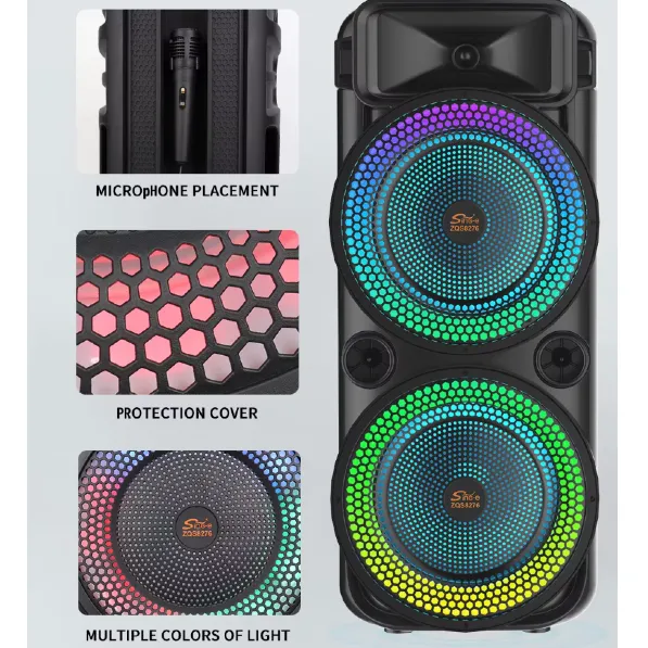 Parlante 8″x2 Bluetooth Con Micrófono Y Control / Con DSP / Radio FM / MicroSD / USB / 15Wx2 / 10000W P.M.P.O / 3600mah / Sing-e ZQS-8276