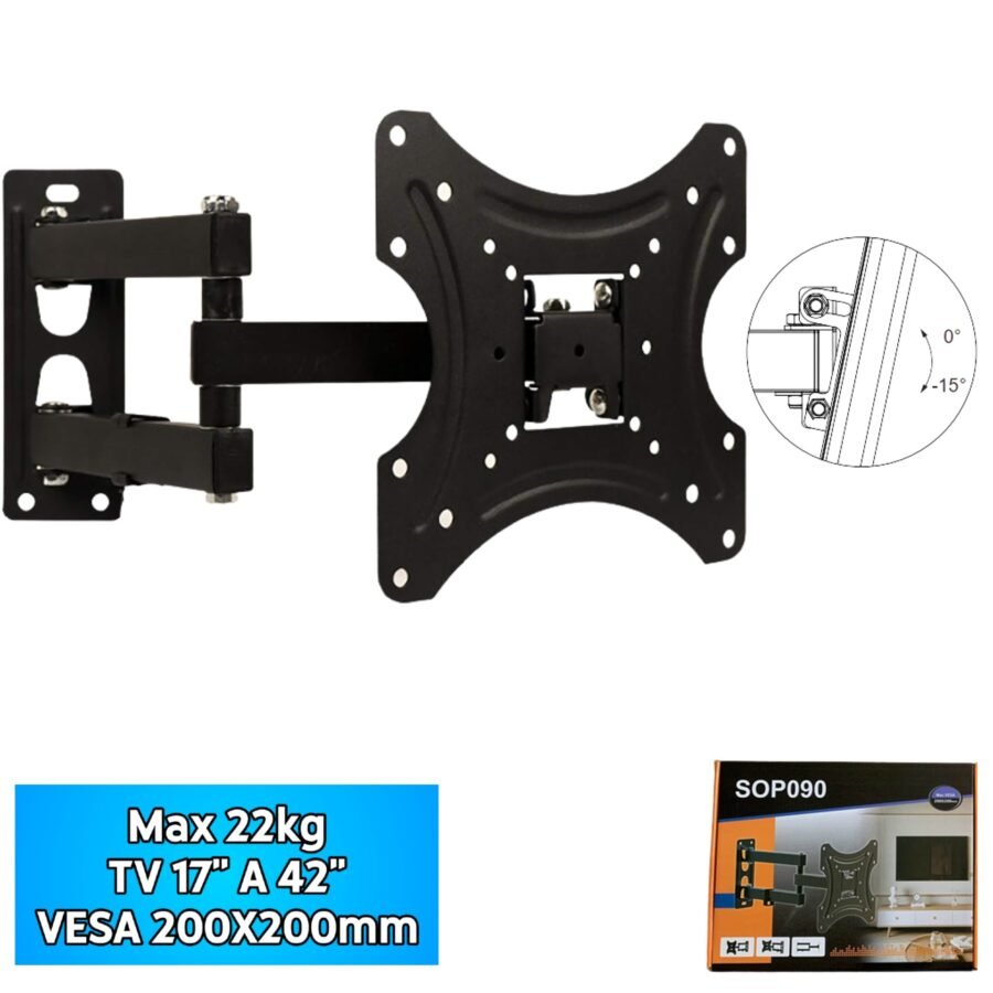 Soporte Para TV De 17″ A 42″ / MAX 22KG / MAX VESA 200X200MM / Brazo Articulado / 1.8mm Grosor