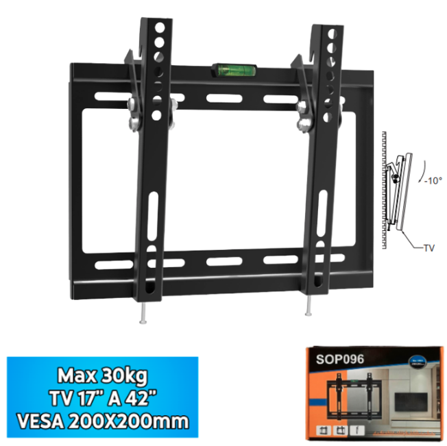 Soporte Para TV De 17″ A 42″ / MAX 30KG / MAX VESA 200X200MM / Reclinable / Con Nivel / 1mm Grosor