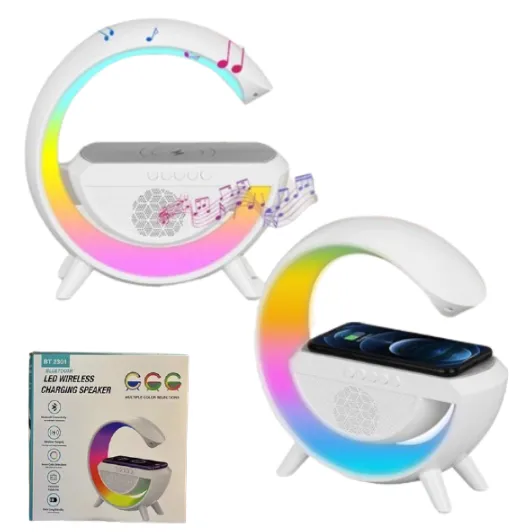 Lampara Veladora G / Parlante Bluetooth / Luces Led ARGB / Cargador Inalámbrico QI 15W / MicroSD / BT2301
