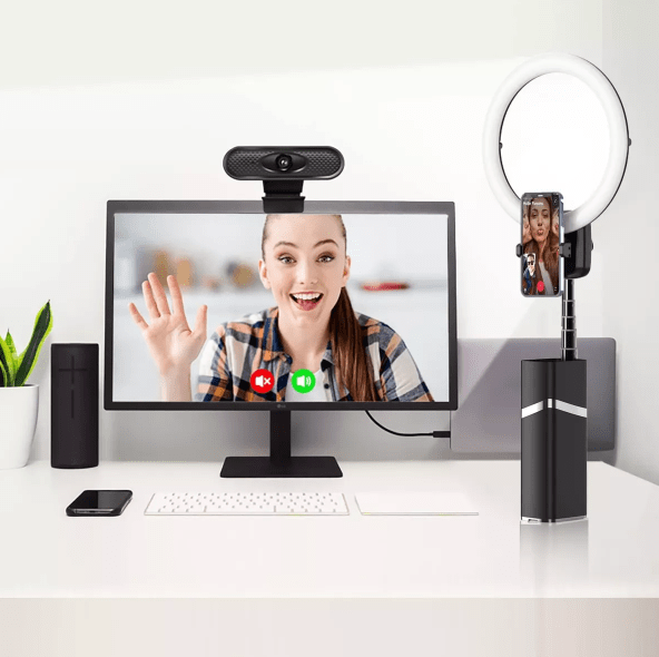 Aro De Luz Led 26cm Con Soporte Para Celular / 18W / Trípode 1.9mt Retráctil / Recargable / Inalámbrico / Portable / 4000MAH