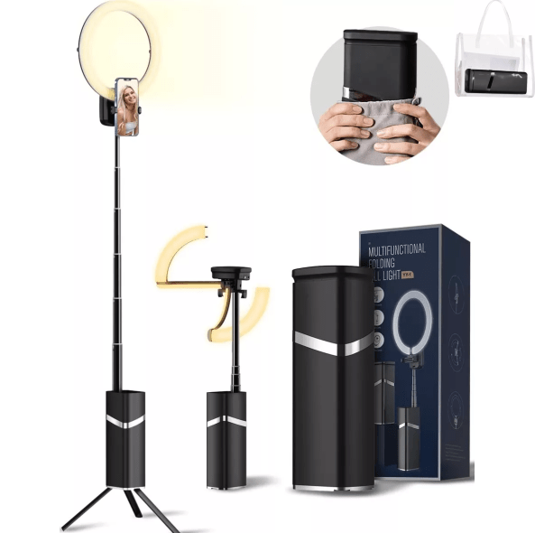 Aro De Luz Led 26cm Con Soporte Para Celular / 18W / Trípode 1.9mt Retráctil / Recargable / Inalámbrico / Portable / 4000MAH
