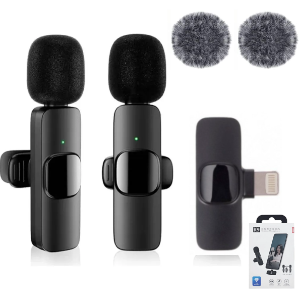 2 Micrófonos Inalámbricos Solaperos Para Celular Para iPhone Lightning / Con Filtro / Con Puerto De Carga / K9