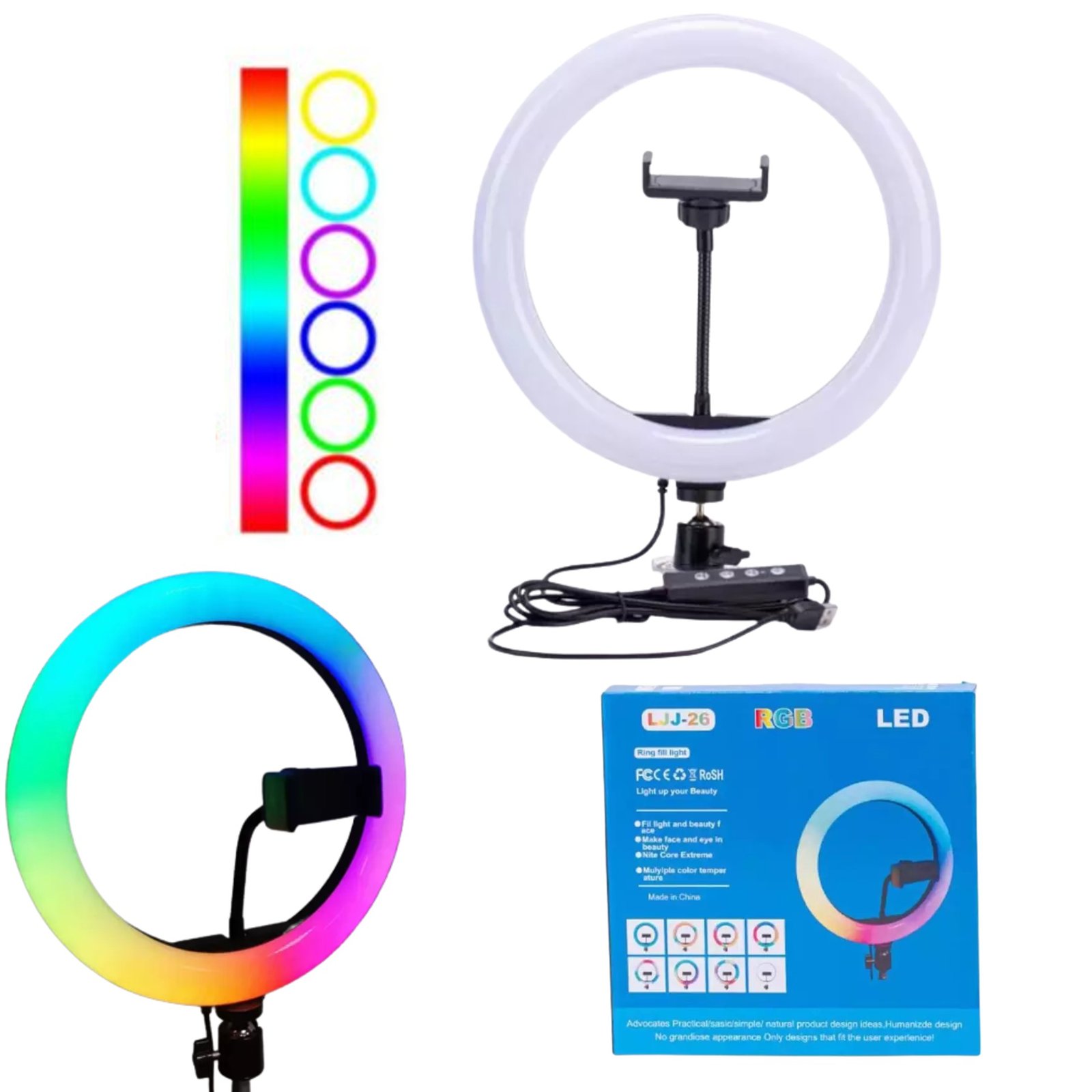 Aro Anillo Luz Led 26cm / RGB / USB 5V / 20W / 114 LEDS
