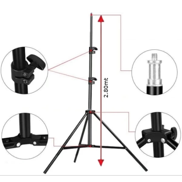 Trípode De Aluminio 2.8 MT / 0.8mm Espesor ( Apto Para Aro De Luz Led ) / Soporta Hasta 10KG Máximo