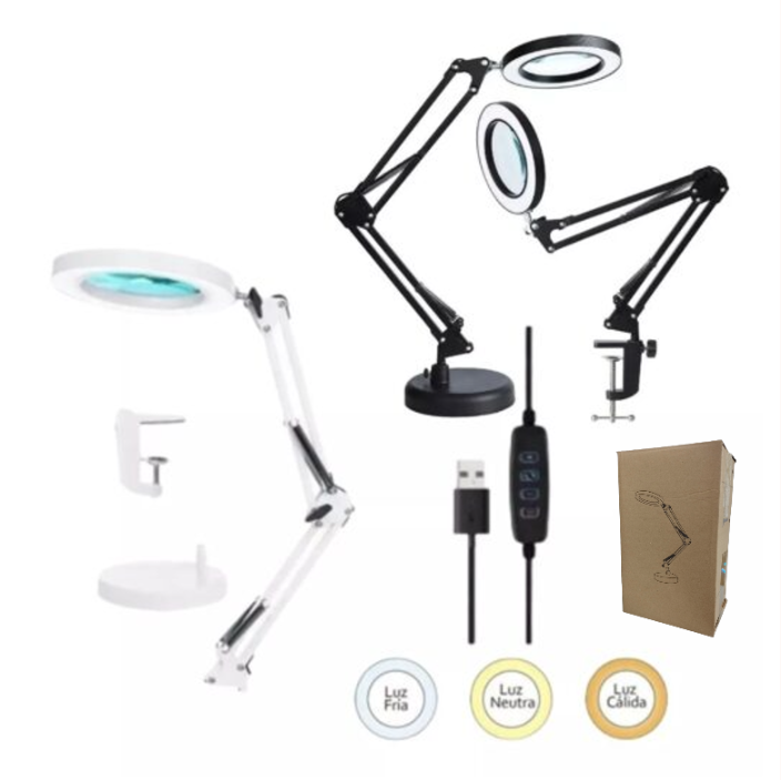 Soporte De Escritorio 2 En 1 (Base Y Morsa) Con Aro De Luz Led Con Lupa