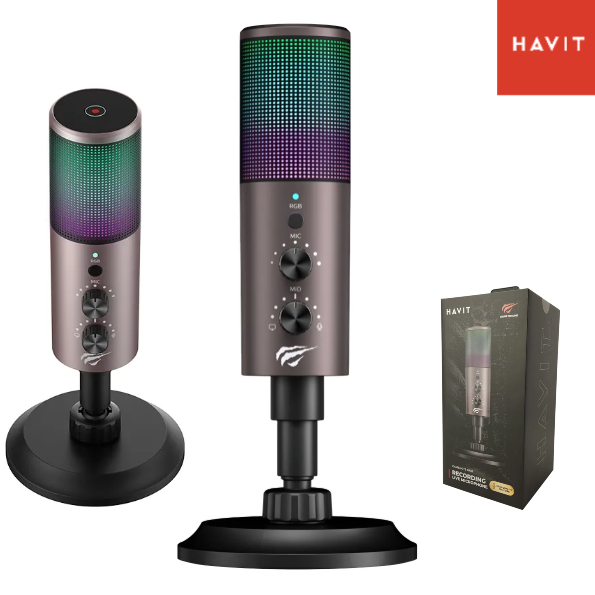 Micrófono Condensador Cardioide HAVIT GK61 / PC / USB / RGB / Con Reducción De Ruido