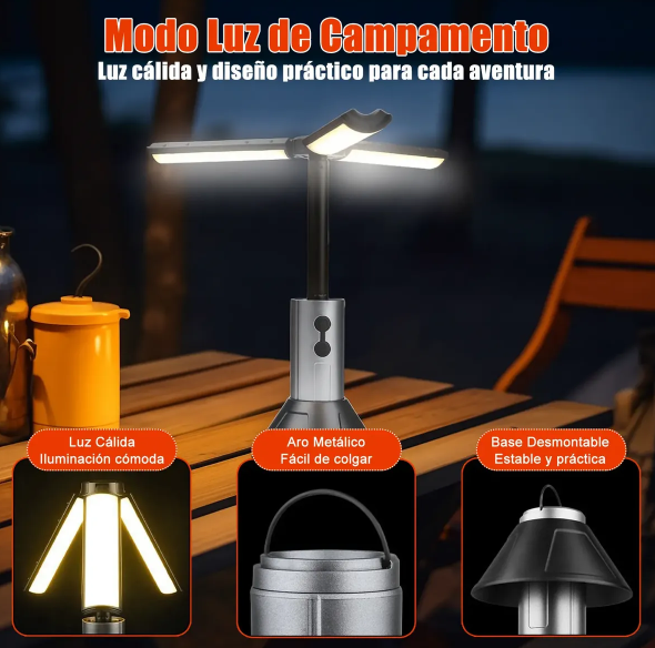 Linterna Led 3 Aspas / Zoom / 270° / Multifuncional Extensible / Recargable
