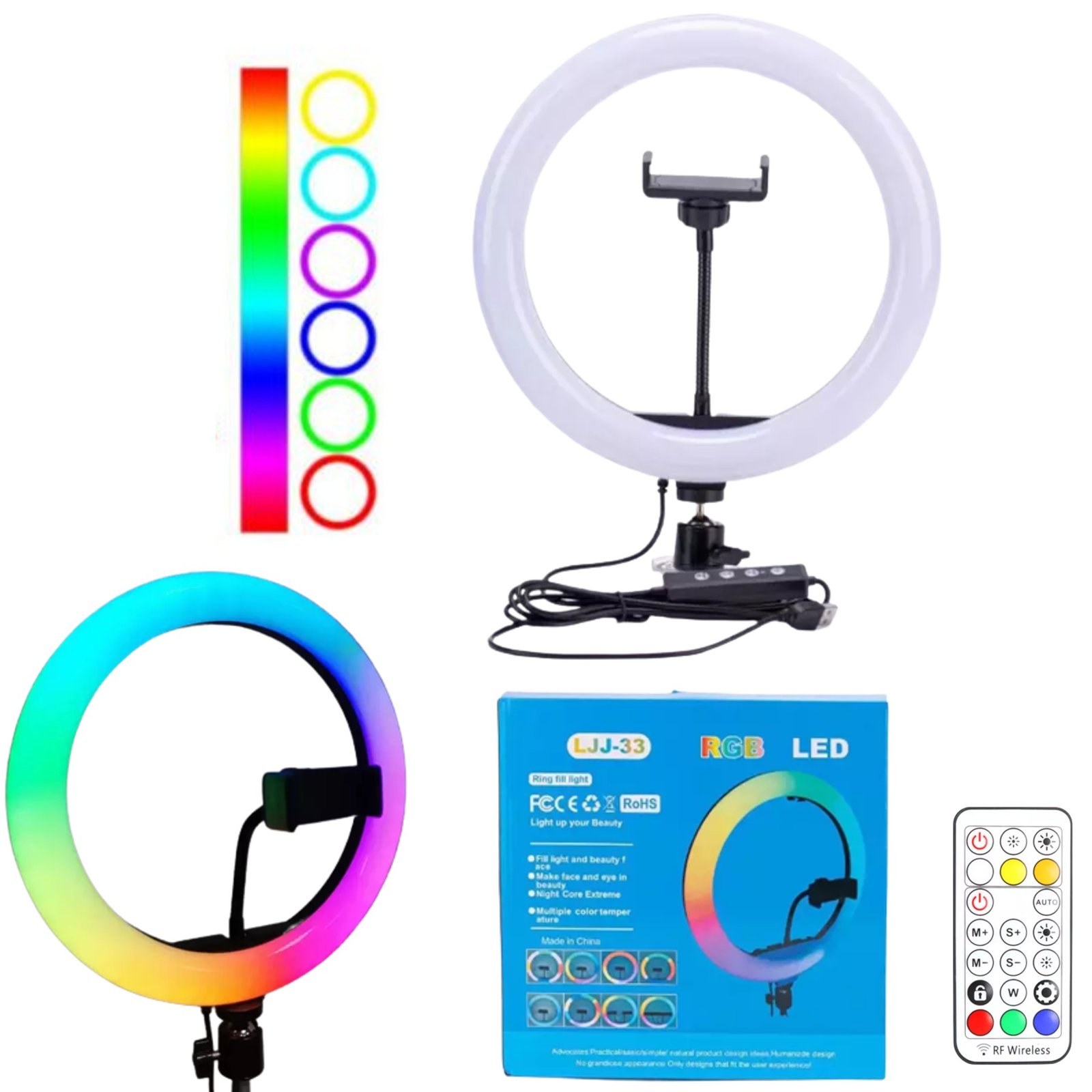Aro Anillo Luz Led 32cm / RGB / USB 5V / 30W / 192 LEDS / Con Control Remoto