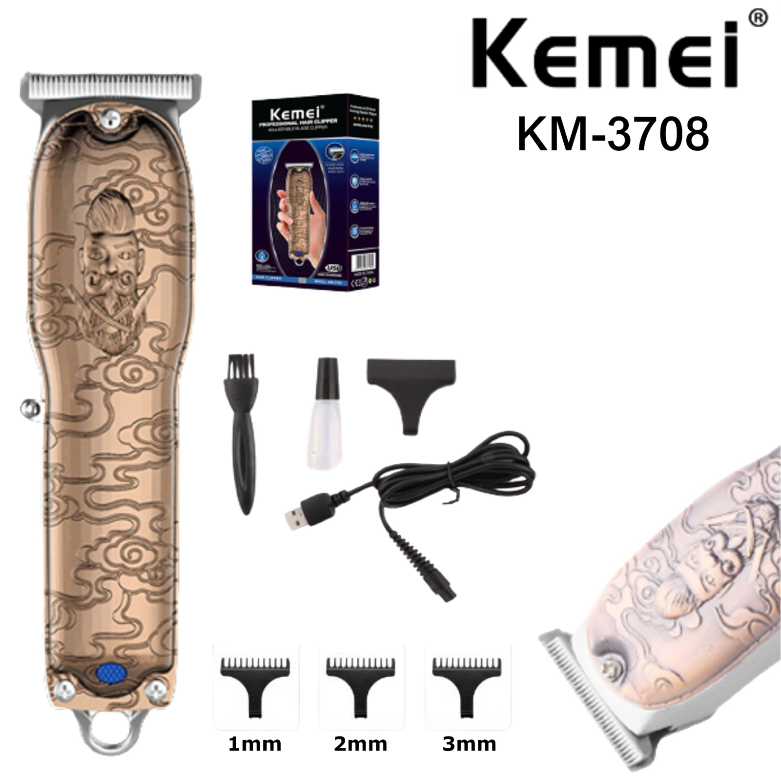 Maquina De Cortar Pelo / Barba Profesional Kemei KM-3708 / 10W