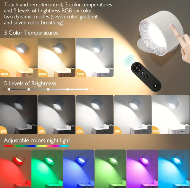 Lampara De Pared / Portátil / Magnética / Recargable / RGB / Con Control / 4.5W
