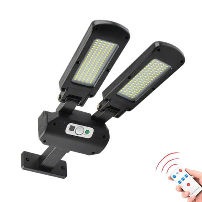 Foco Solar 2 Cabezas / 40W / 2400 Mah / 200 Led / Control Remoto / Sensor de Movimiento