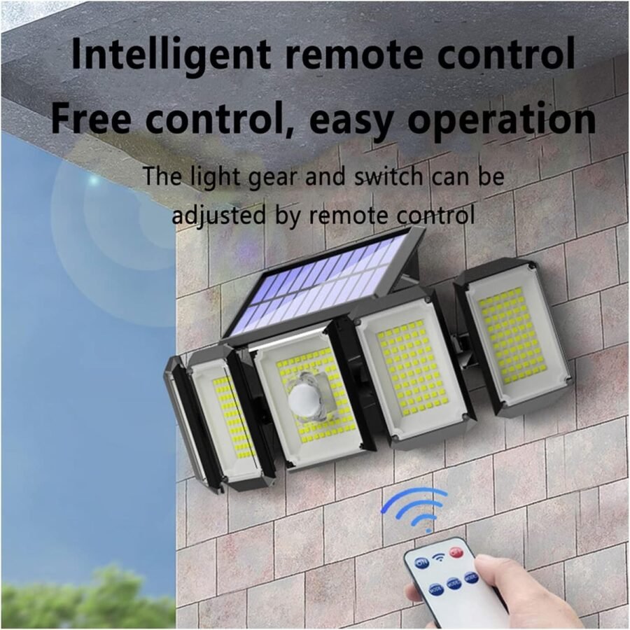 Foco Solar 5 Cabezas / 45W / 2400 Mah / 300 Led COB / Control Remoto / Sensor de Movimiento
